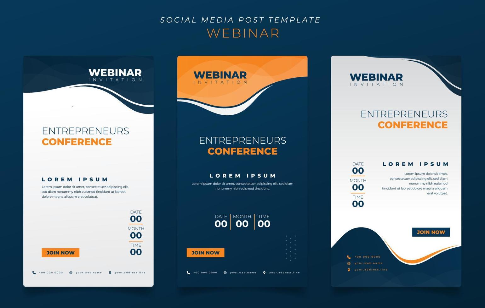 Satz von Social-Media-Vorlagen im Hochformat mit winkender Form für Webinar-Einladungsdesign vektor