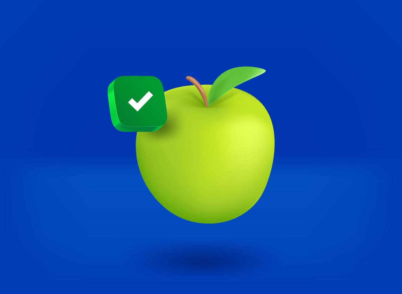 grüner Apfel mit grünem Häkchen-Symbol. 3D-Vektor-Illustration vektor