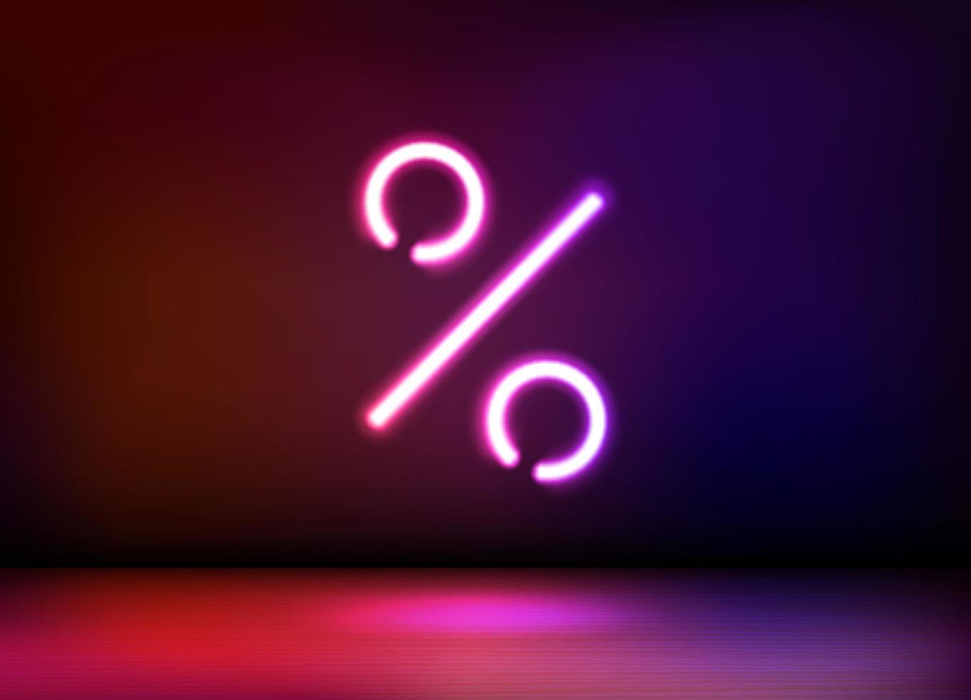 Neon leuchtendes Prozentsymbol. 3D-Vektor-Illustration vektor