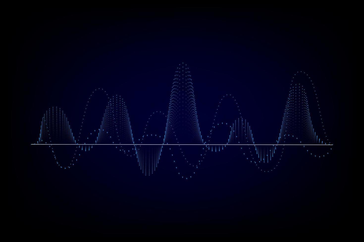 schallwellenillustration auf einem dunklen hintergrund. abstrakte blaue digitale Equalizer-Anzeigen. vektor