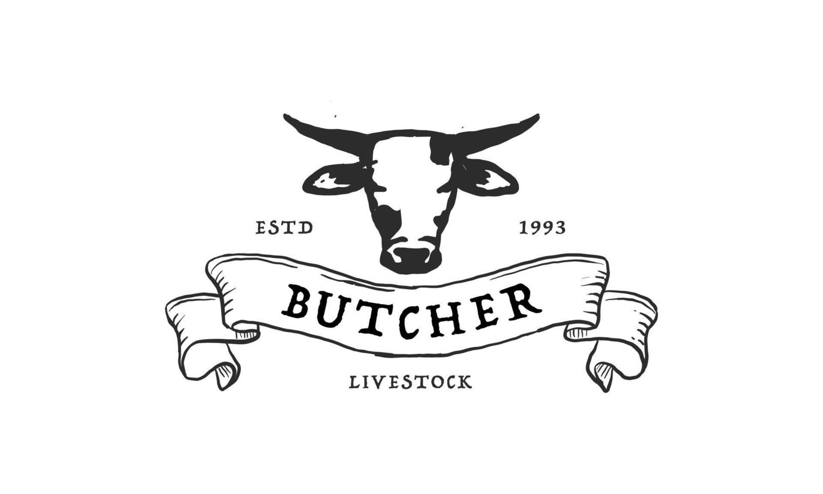 Steakhaus-Logo-Vektorillustration Bullensilhouette gut für Bauernhof- oder Restaurantabzeichen. Vintage-Typografie-Emblem-Design. vektor