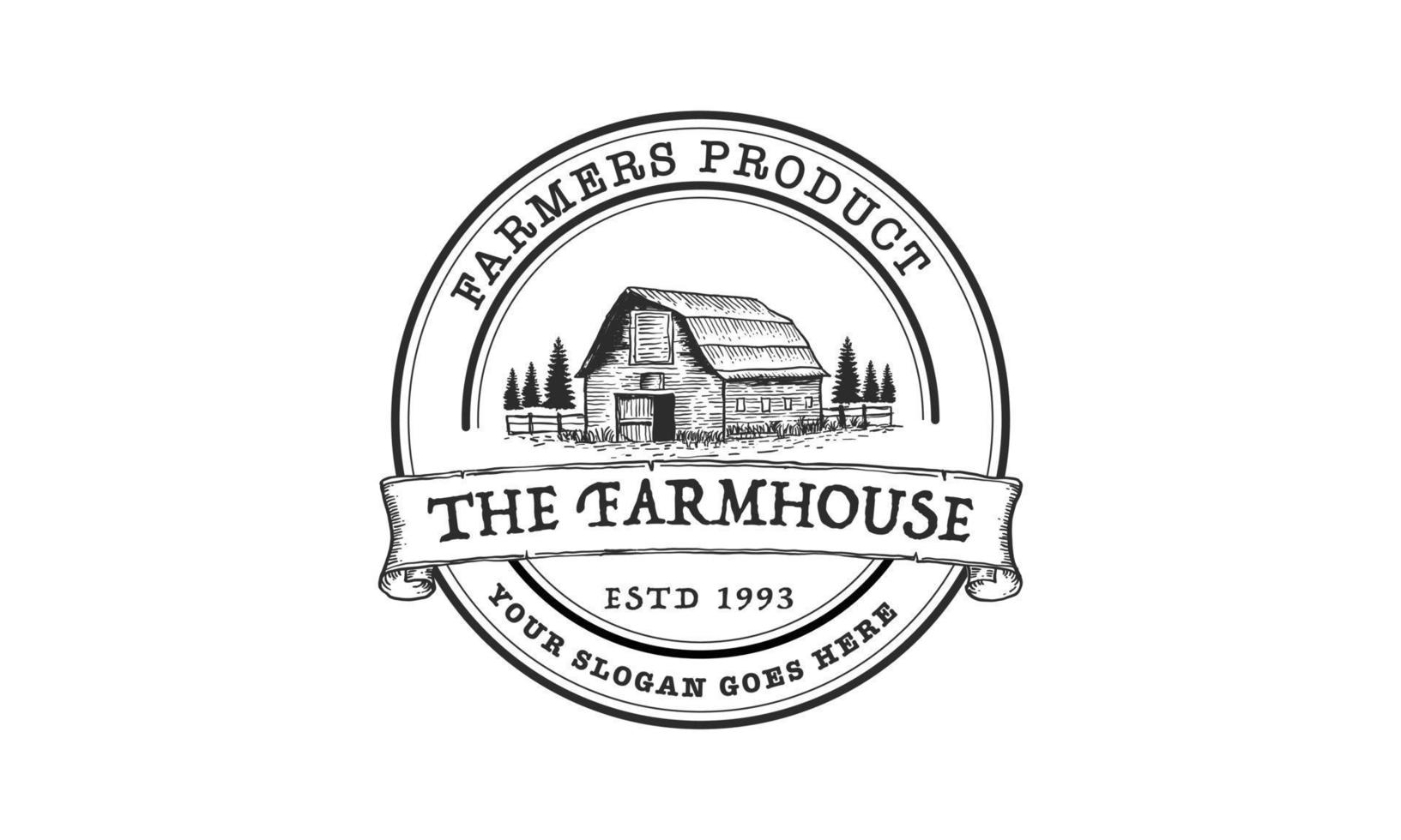 vintage farm house logotyp formgivningsmall - vektorillustration vektor
