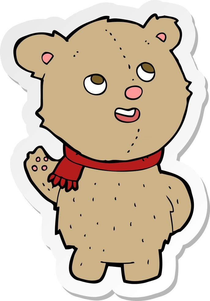 Aufkleber eines niedlichen Cartoon-Teddybären mit Schal vektor
