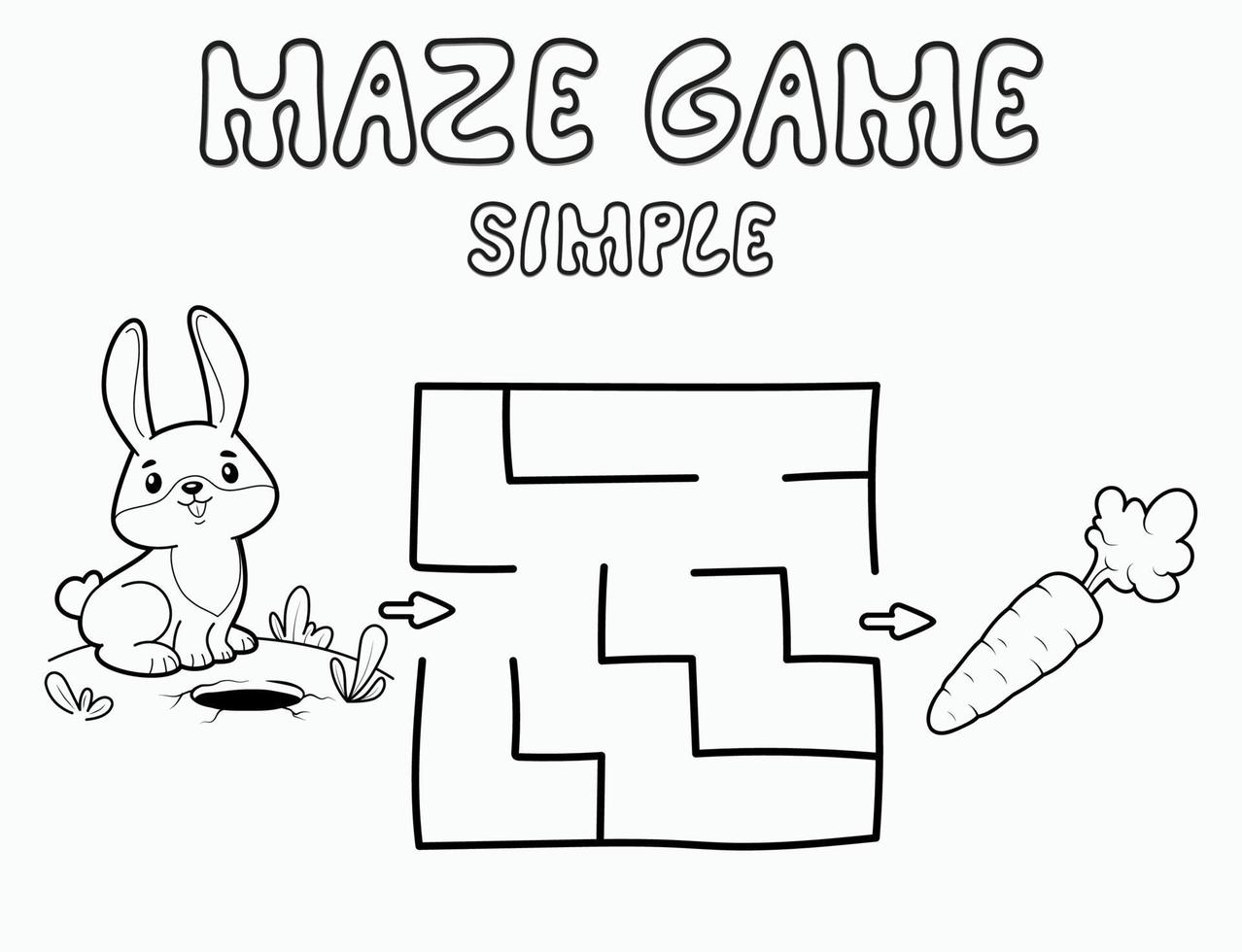 einfaches Labyrinth-Puzzle-Spiel für Kinder. Skizzieren Sie ein einfaches Labyrinth- oder Labyrinthspiel mit Kaninchen. vektor