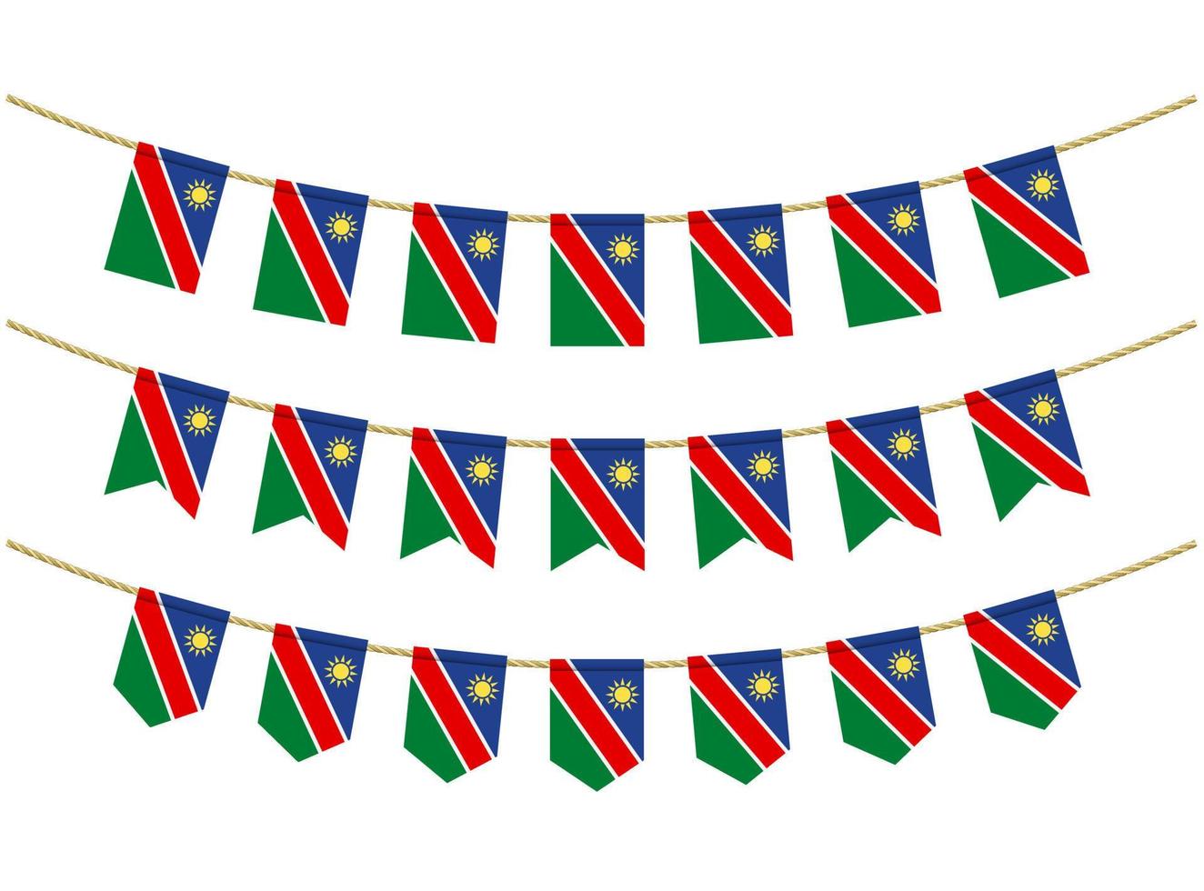 Namibia flagga på repen på vit bakgrund. uppsättning patriotiska bunting flaggor. bunting dekoration av Namibia flagga vektor