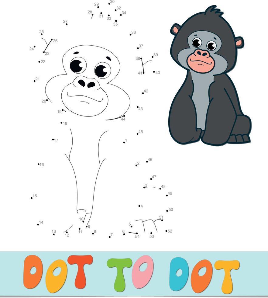 prick till prick pussel. anslut prickar spel. gorilla vektor illustration