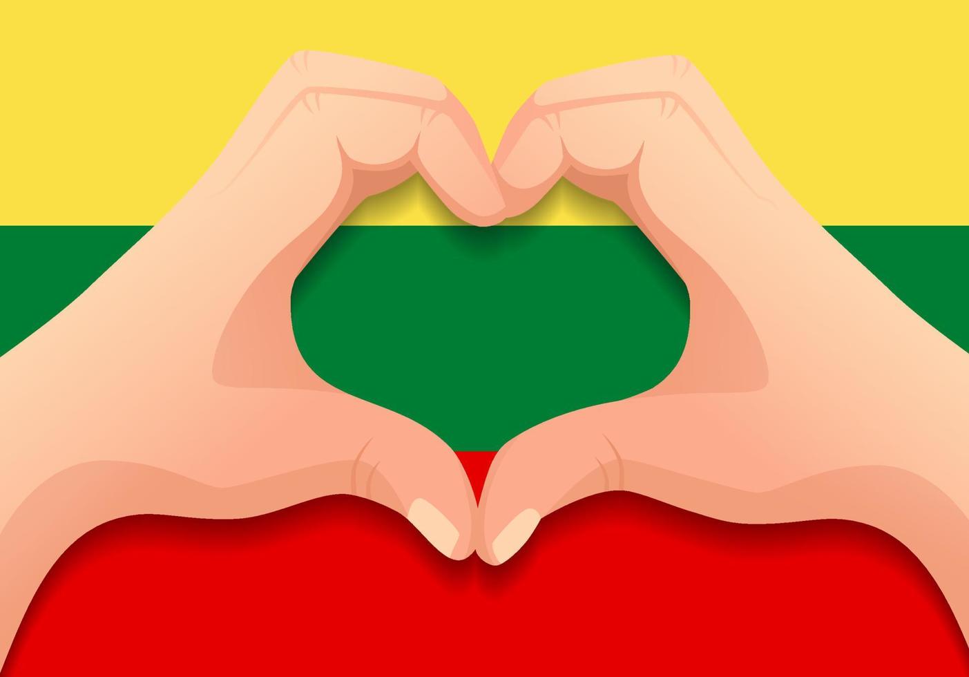 Litauens flagga och hand hjärta form vektor