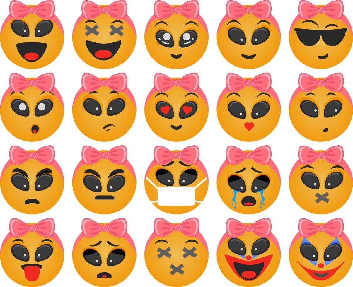 Emoticons Mädchen runder Satz vektor