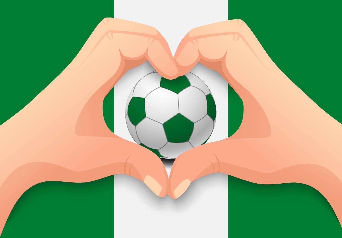 Nigeria-Fußball und Handherzform vektor
