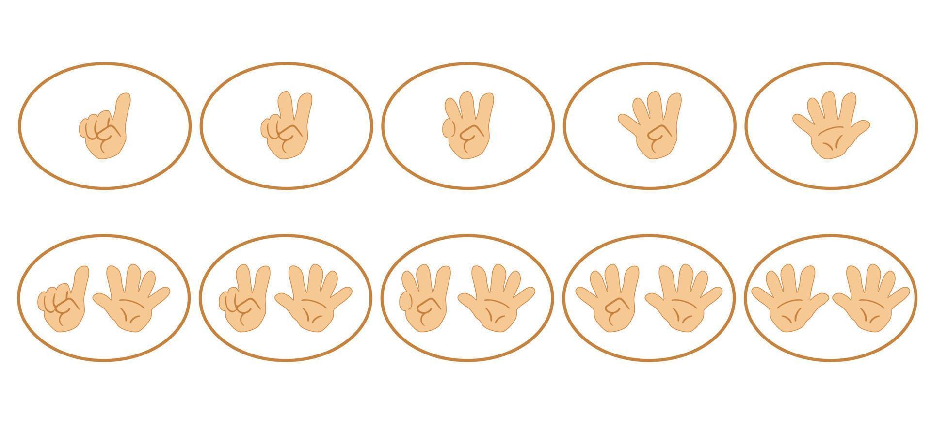 fingrar räkna ikonuppsättning för utbildning. händer med fingrar. vektor
