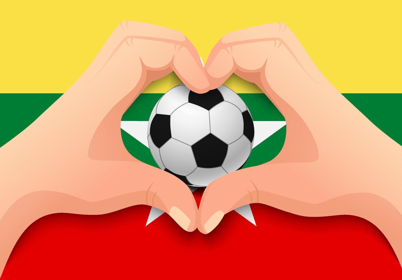 myanmar fotboll och hand hjärta form vektor