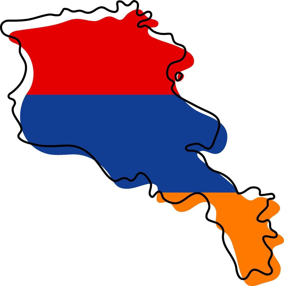 stiliserad konturkarta över Armenien med flaggikonen. flagga färg karta över Armenien vektor illustration.