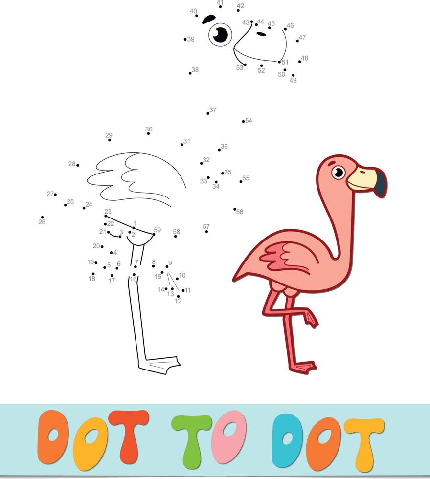 Punkt-zu-Punkt-Puzzle. Spiel Punkte verbinden. Flamingo-Vektor-Illustration vektor