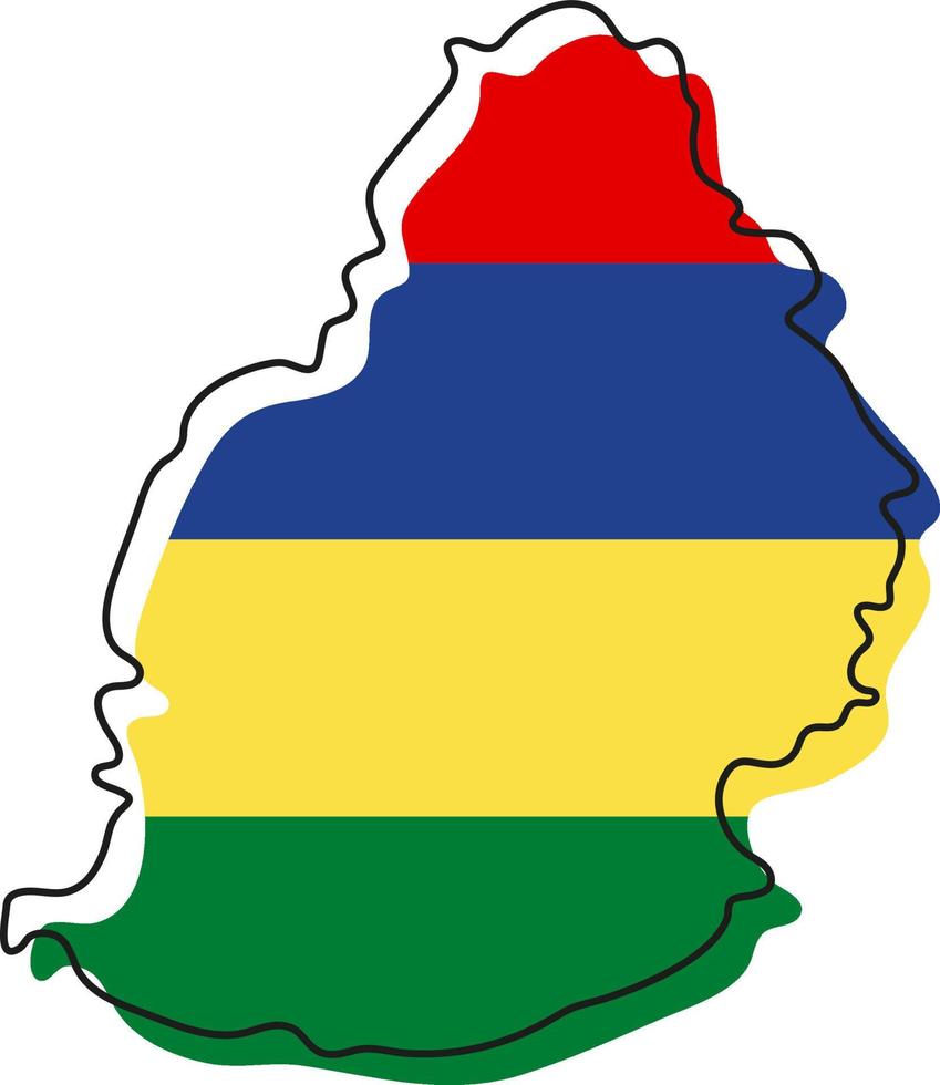 stilisierte umrißkarte von mauritius mit nationalflaggensymbol. Flaggenfarbkarte von Mauritius-Vektorillustration. vektor
