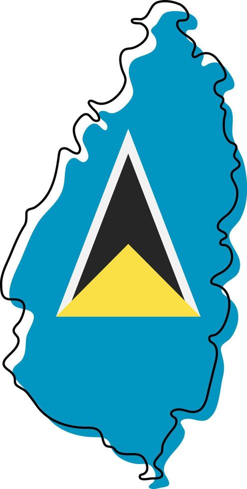 stilisierte Übersichtskarte von St. Lucia mit Symbol der Nationalflagge. Flaggenfarbkarte von St. Lucia-Vektorillustration. vektor