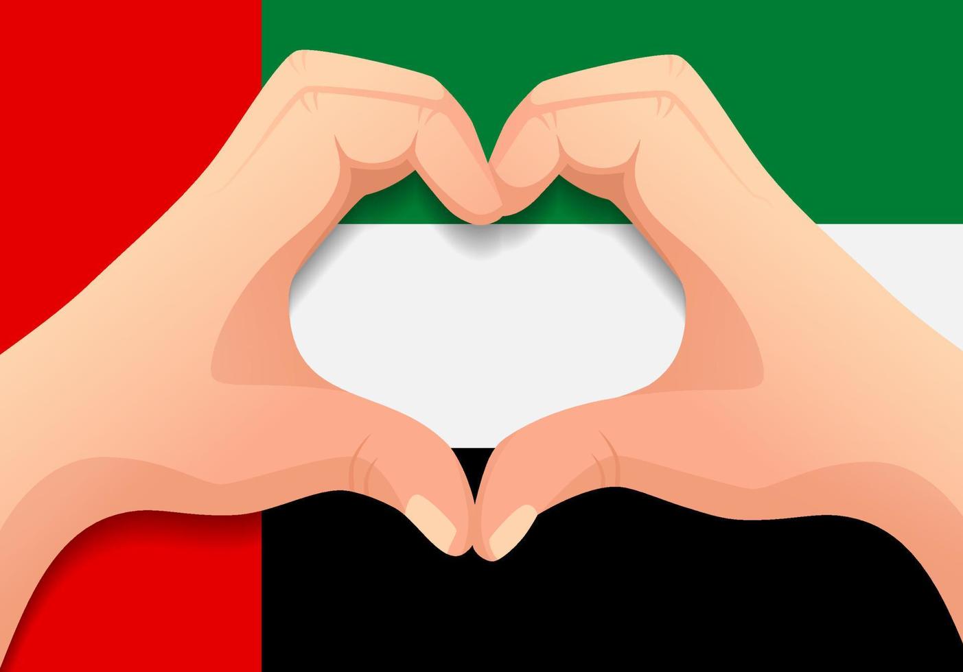 Flagge der Vereinigten Arabischen Emirate und Handherzform vektor