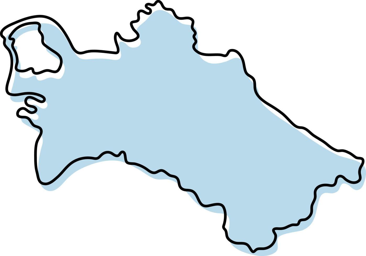 stiliserade enkel kontur karta över turkmenistan ikon. blå skiss karta över turkmenistan vektorillustration vektor