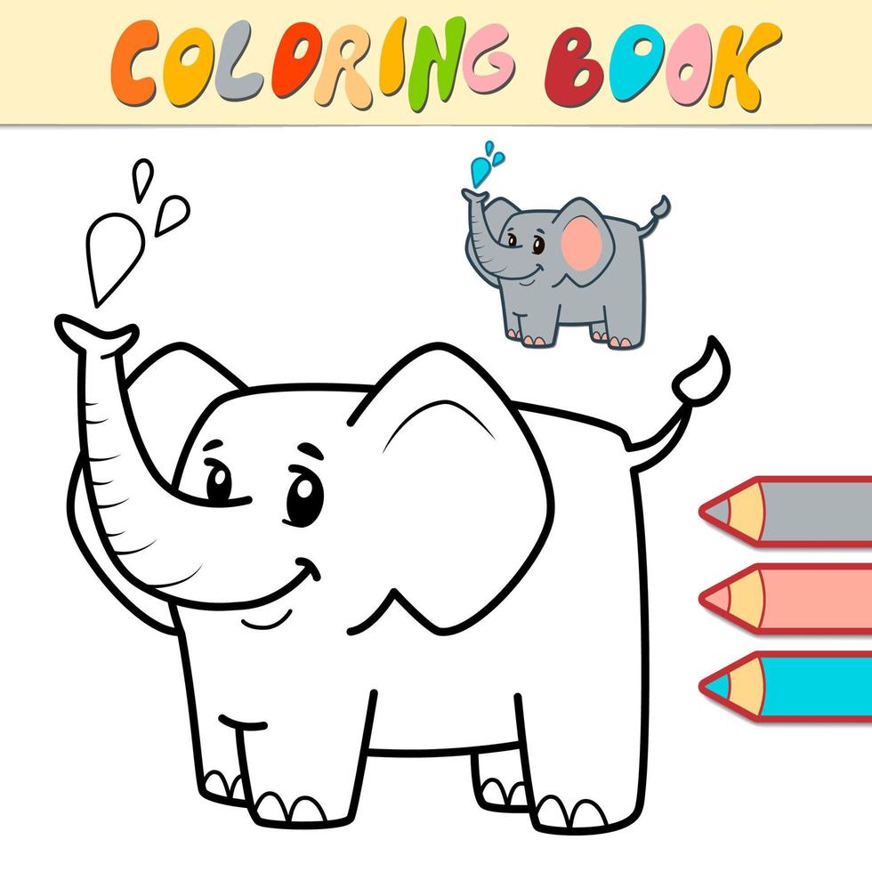 målarbok eller sida för barn. elefant svart och vit vektor