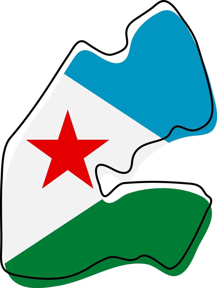 stilisierte umrißkarte von dschibuti mit nationalflaggensymbol. Flaggenfarbkarte von Dschibuti-Vektorillustration. vektor