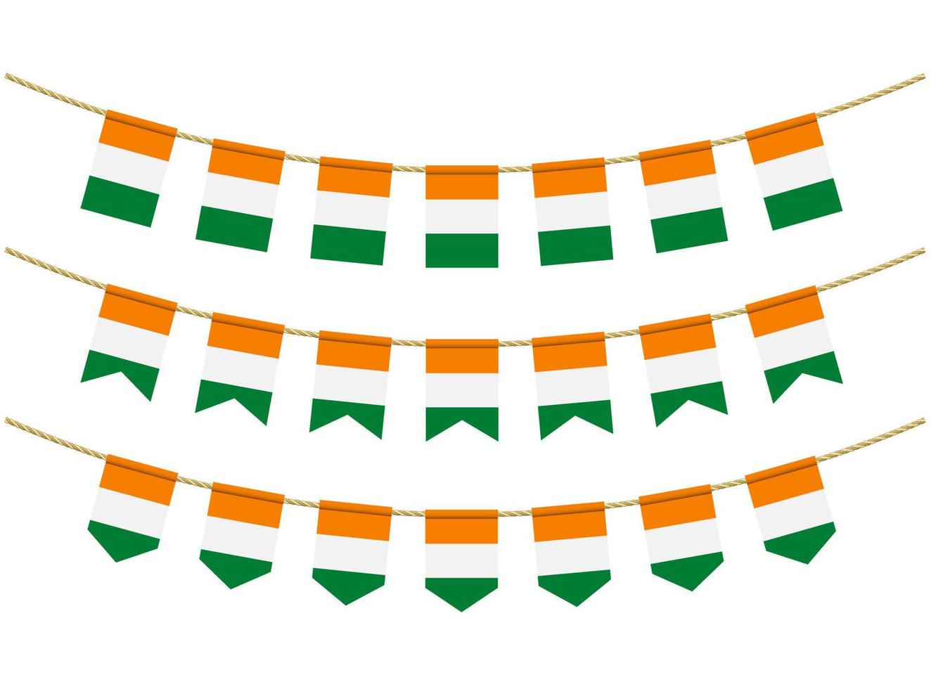 Côte d'Ivoire - Côte d'Ivoire Flagge auf den Seilen auf weißem Hintergrund. Satz patriotischer Ammerflaggen. Flaggendekoration der Elfenbeinküste - Flagge der Elfenbeinküste vektor