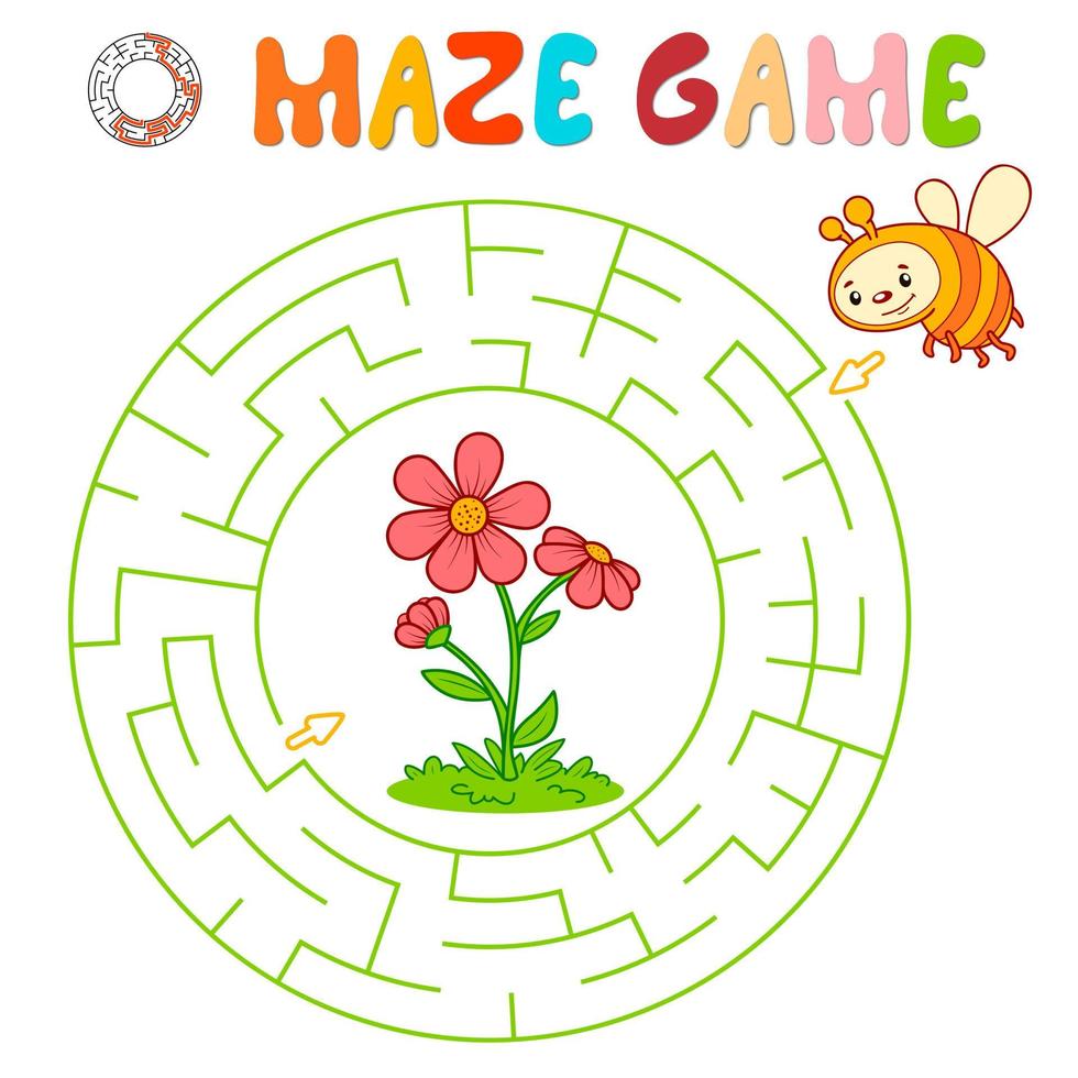 Labyrinth-Puzzle-Spiel für Kinder. Kreislabyrinth oder Labyrinthspiel mit Biene. vektor