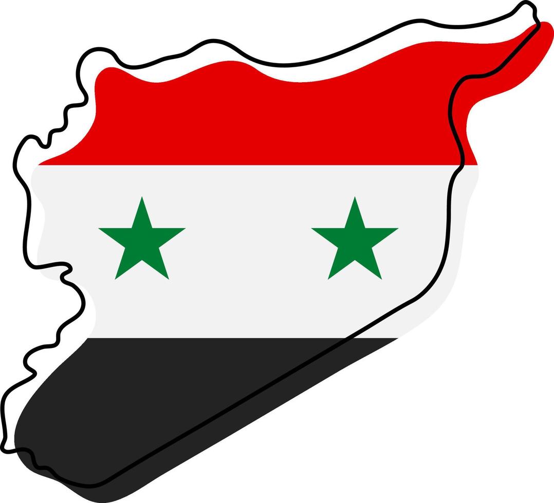 stilisierte umrißkarte von syrien mit nationalflaggensymbol. Flaggenfarbkarte von Syrien-Vektorillustration. vektor