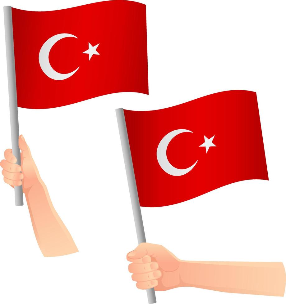 Turkiet flagga i hand ikon vektor