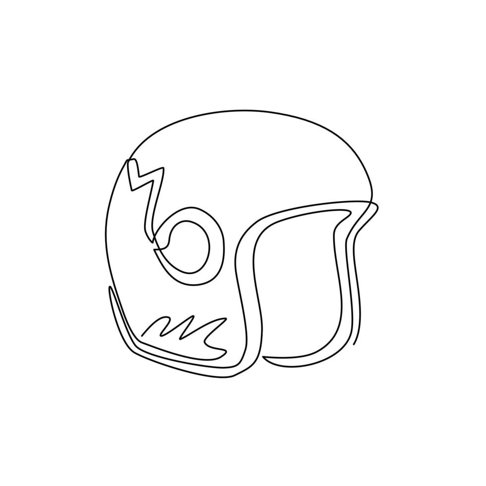 kontinuerlig en rad ritning klassiska biker hjälm ikon. teamsymbol för motorrace, emblem för rallysportlag och turnering för anpassade chopper-cyklister. enda rad rita design vektorgrafisk illustration vektor