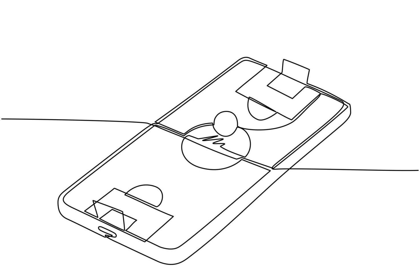 einzelne durchgehende linie, die fußballfeld auf dem smartphone-bildschirm zeichnet. mobiler fußball fußball. Mobiles Sportspiel. Online-Fußballspiel mit mobiler Live-App. eine Linie zeichnen Design-Vektor-Illustration vektor