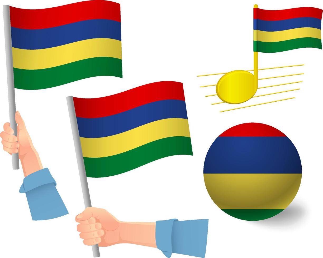 Mauritius flagga Ikonuppsättning vektor