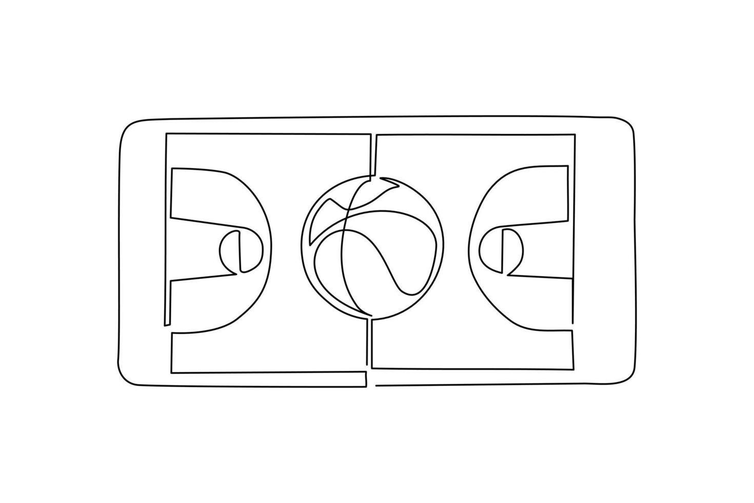 Kontinuierliche einzeilige Zeichnung Basketballplatz und Basketballball auf dem Smartphone-Bildschirm. Online-Basketballspiele. Smartphone-Anwendungen. Mobiler Basketball. einzeiliges zeichnen design vektorillustration vektor