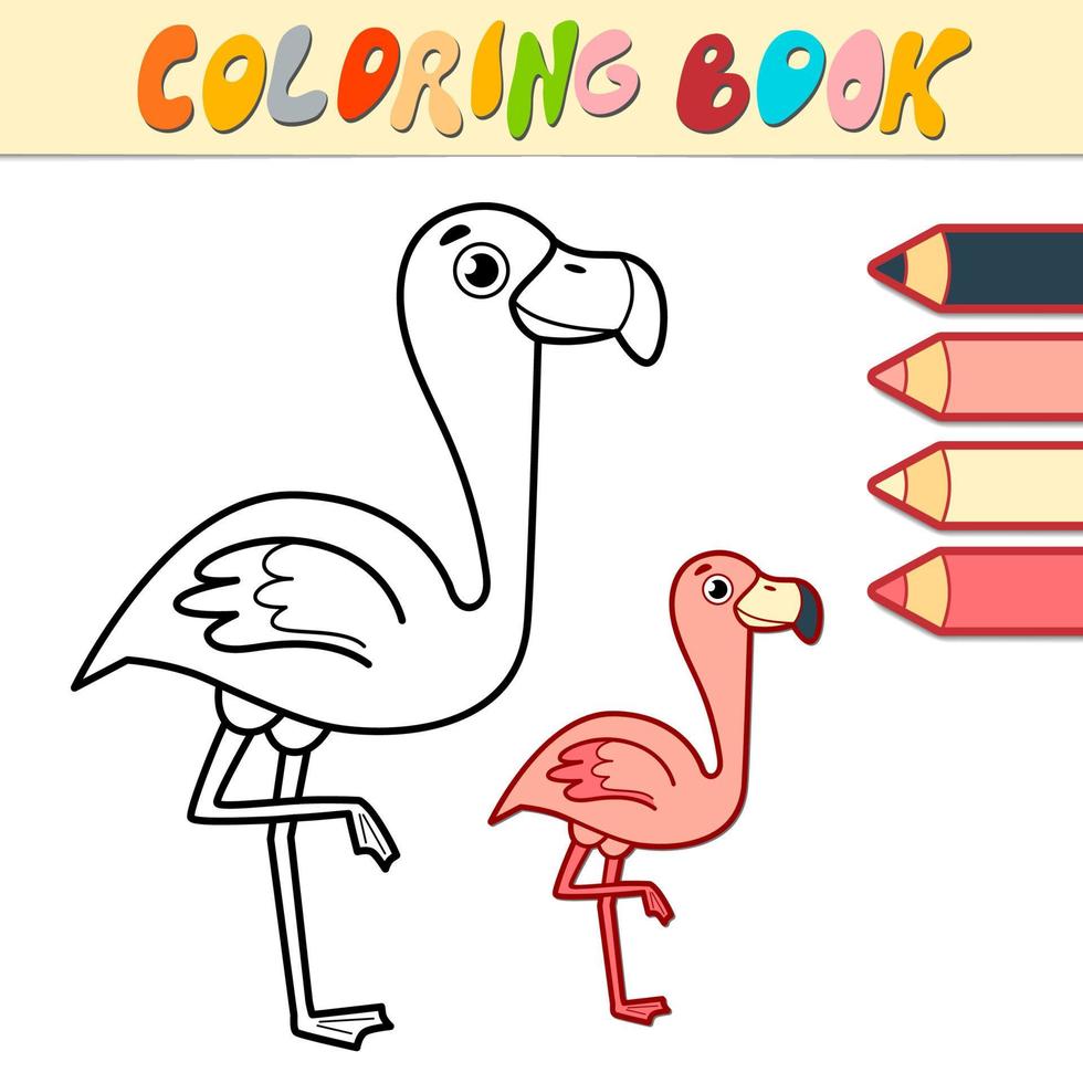 målarbok eller sida för barn. flamingo svart och vit vektor