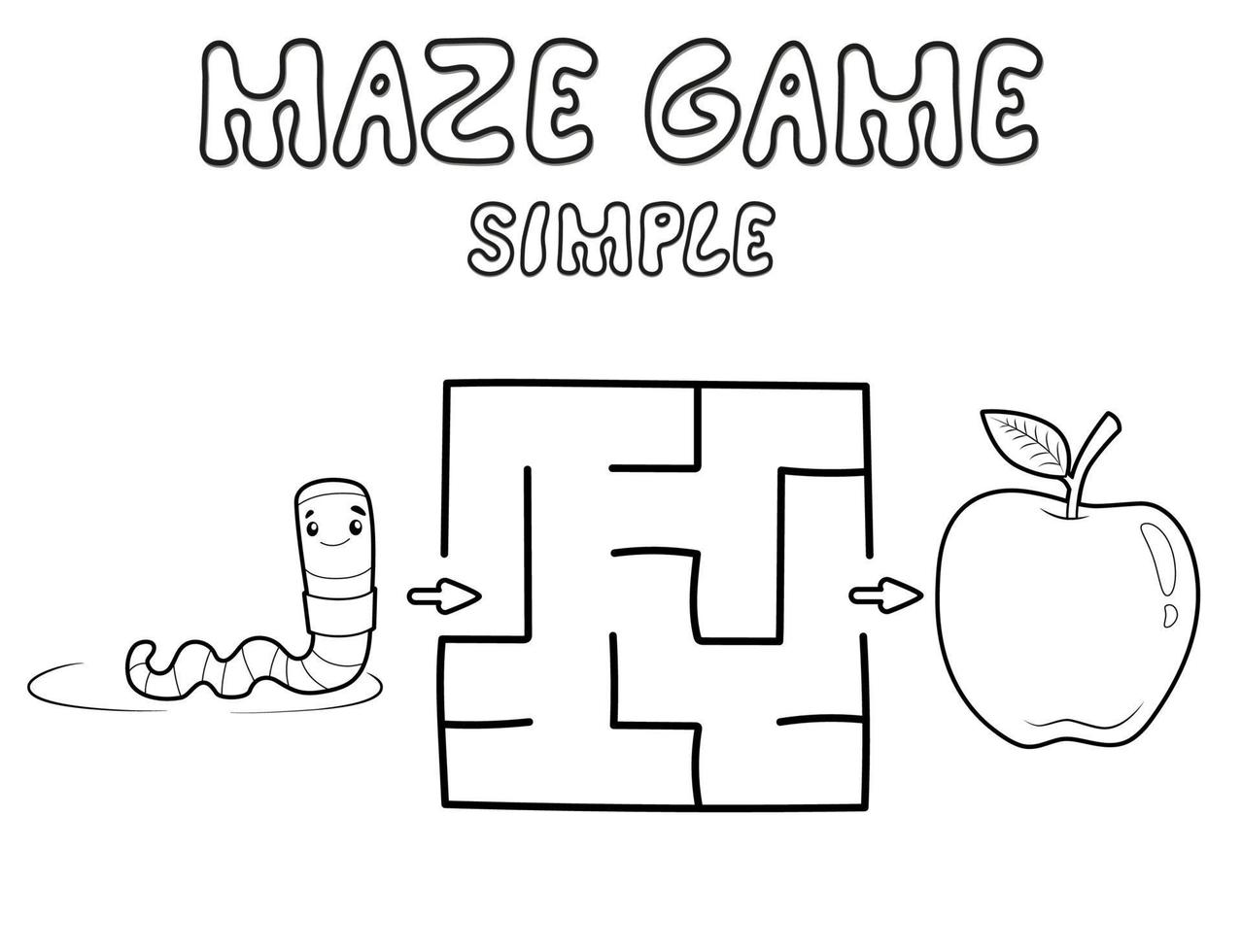 einfaches Labyrinth-Puzzle-Spiel für Kinder. Skizzieren Sie ein einfaches Labyrinth- oder Labyrinthspiel mit Wurm. vektor