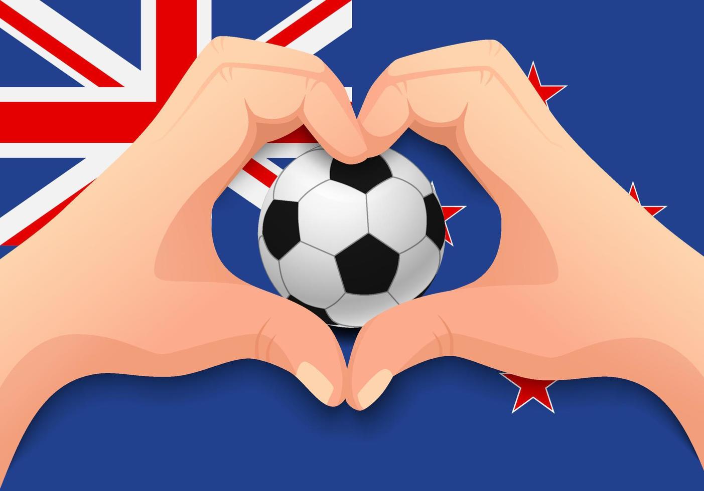 Nya Zeeland fotboll och hand hjärta form vektor
