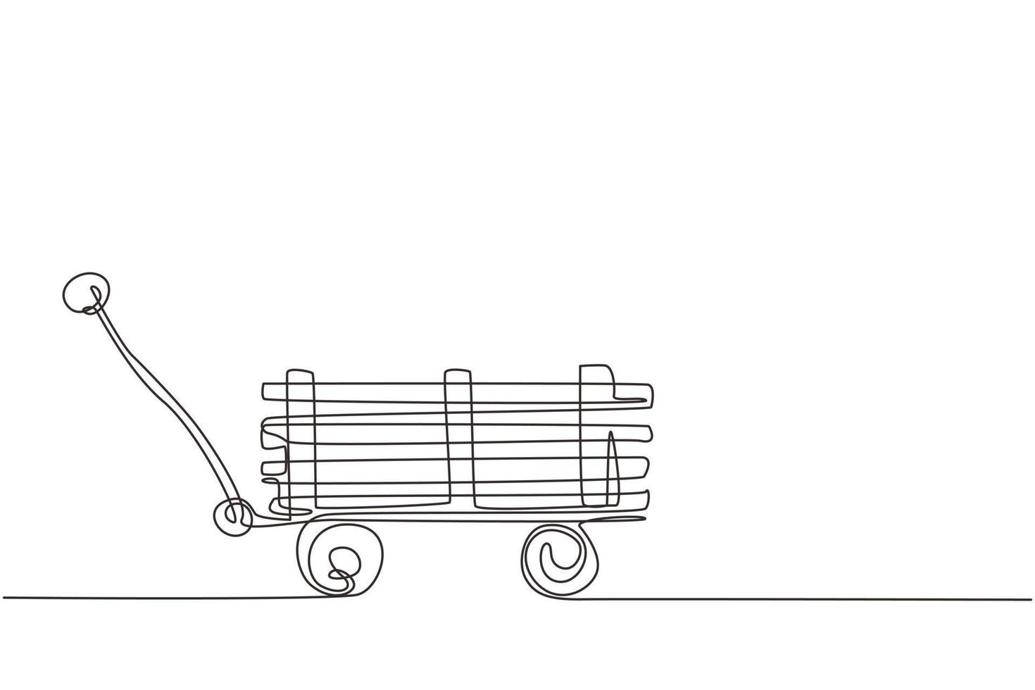 kontinuerlig en rad ritning leksak mini vagn med trä. lantbruksskottkärra. utrustning av trädgårdsvagn för trädgårdsarbete, skörd, plantering av plantor. enda rad rita design vektorgrafisk illustration vektor