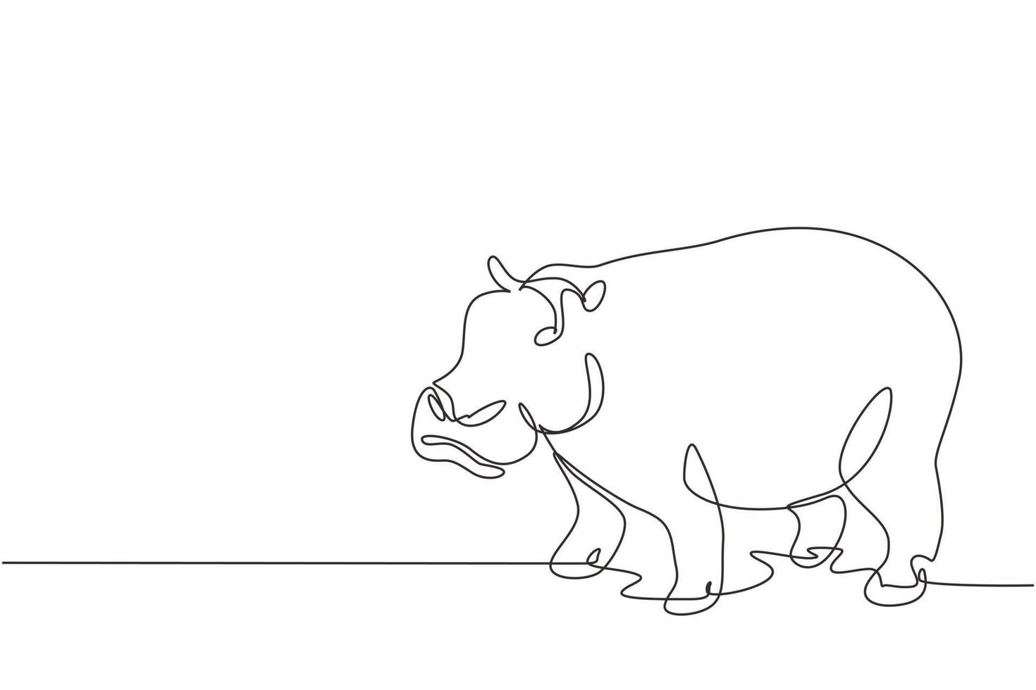enda kontinuerlig linjeritning stor söt flodhäst för företagets logotyp identitet. enormt vilda flodhästdjurs maskotkoncept för national safari zoo. dynamisk en rad rita grafisk design vektorillustration vektor