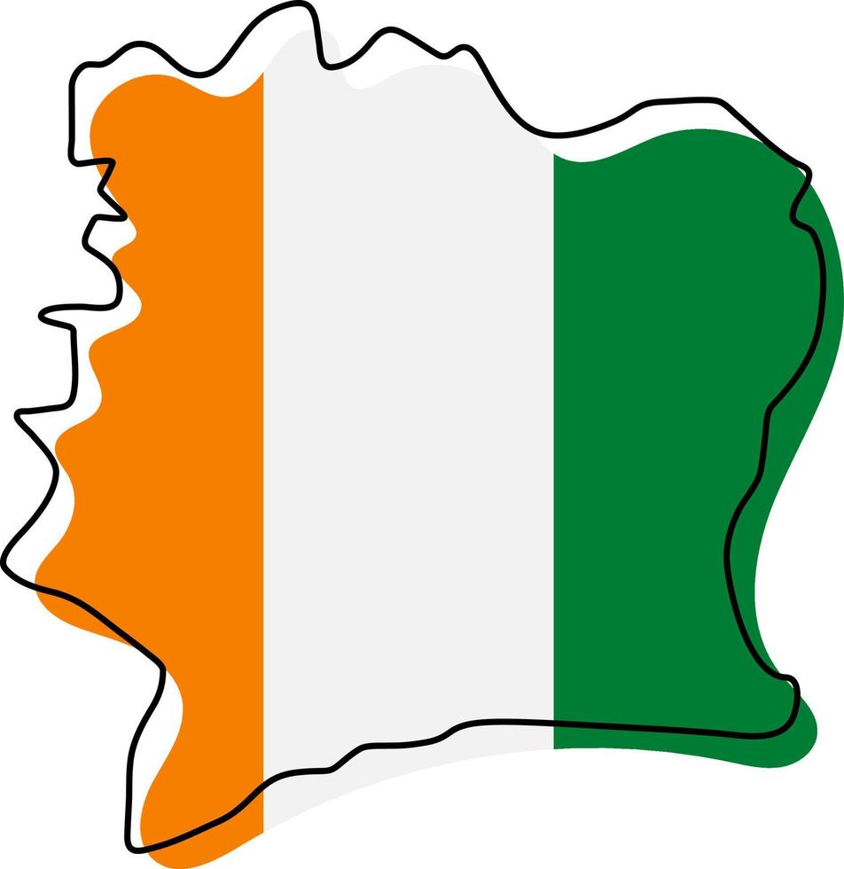 stiliserad konturkarta över Elfenbenskusten med flaggikonen. flagga färg karta över Elfenbenskusten vektorillustration. vektor