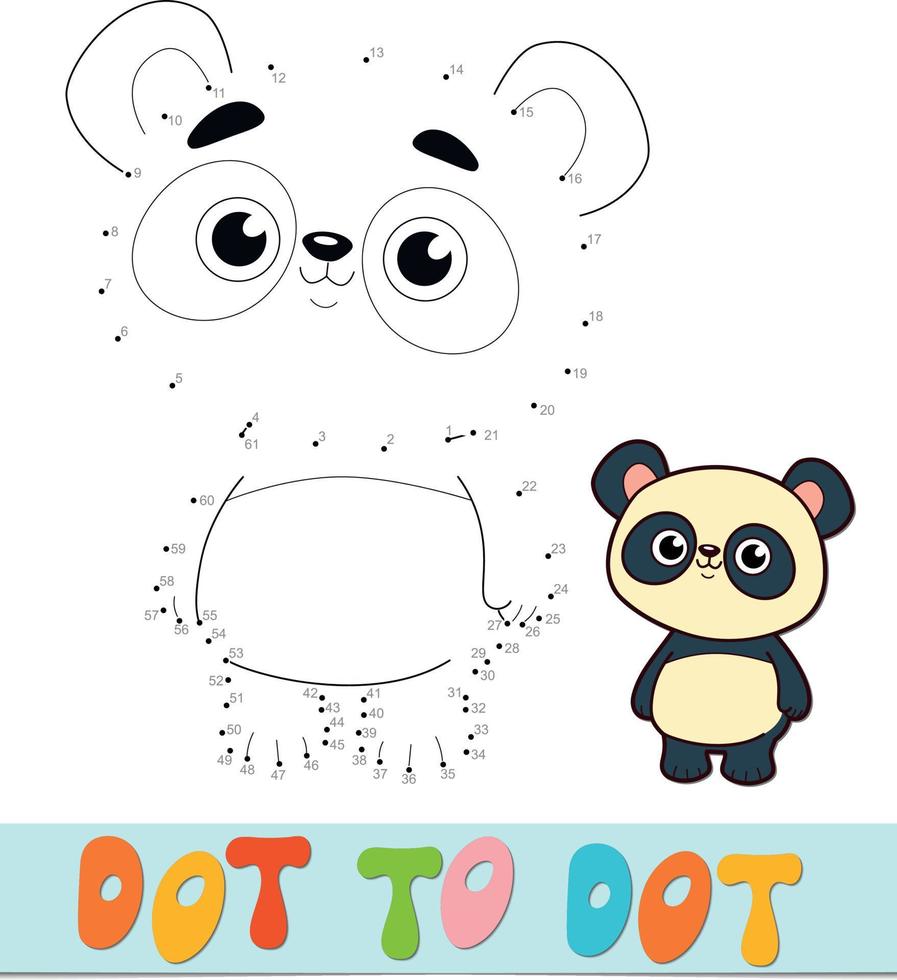 prick till prick pussel. anslut prickar spel. panda vektor illustration