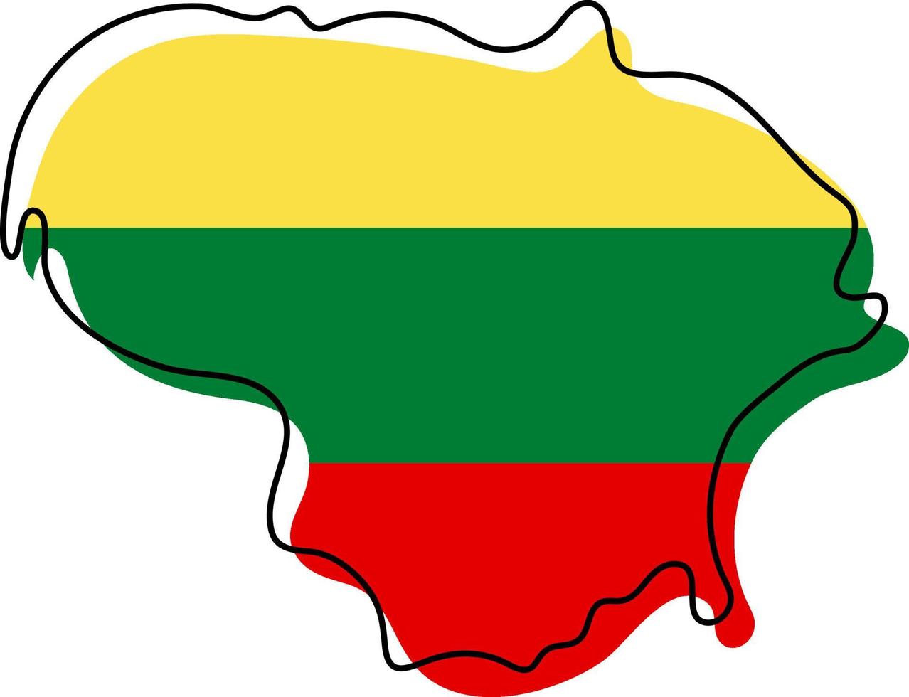 stiliserad konturkarta över Litauen med nationell flaggikon. flagga färg karta över Litauen vektor illustration.