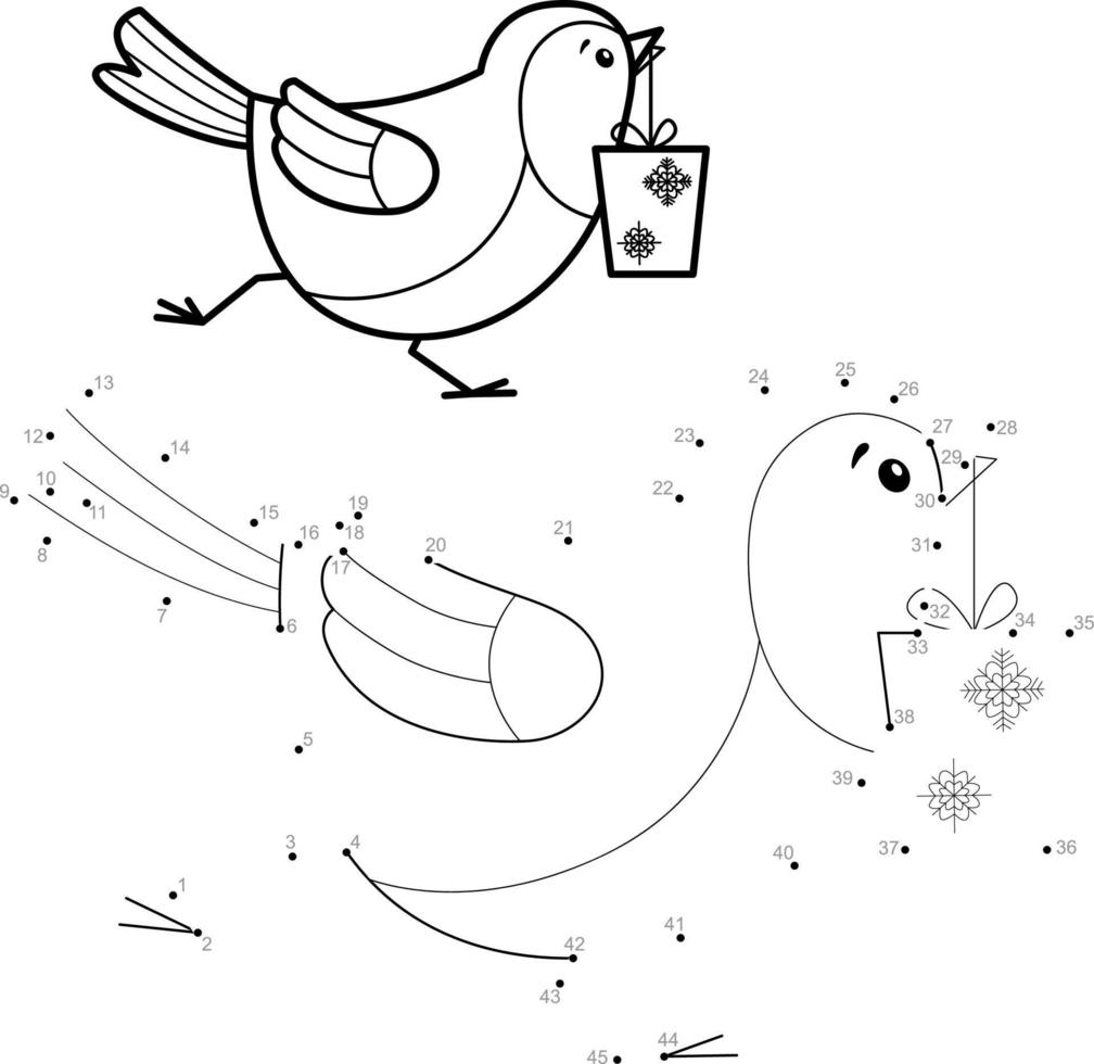 Punkt-zu-Punkt-Weihnachtspuzzle für Kinder. Spiel Punkte verbinden. Vogel vektor
