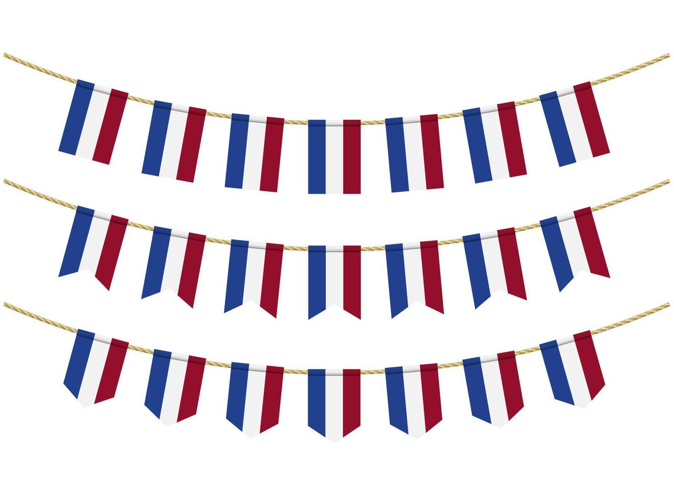 nederländska flaggan på repen på vit bakgrund. uppsättning patriotiska bunting flaggor. bunting dekoration av nederländska flaggan vektor