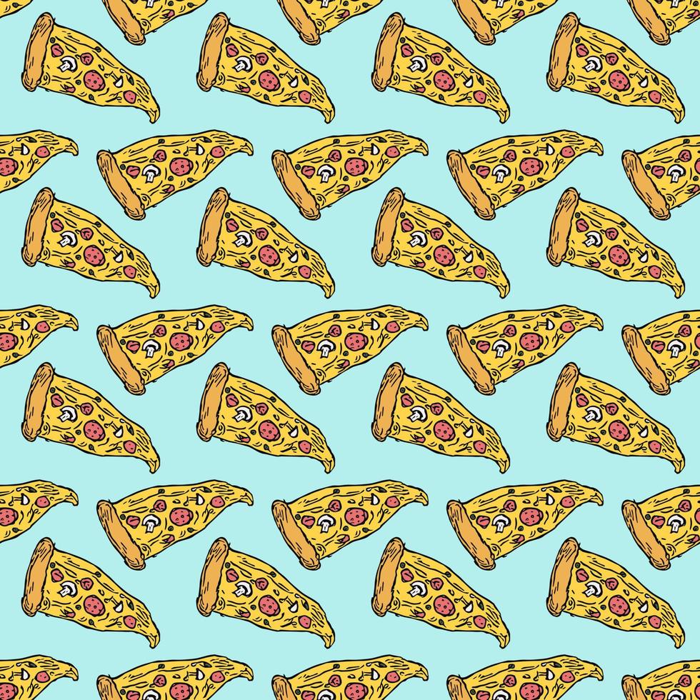 Nahtloses Pizzamuster. farbiger pizzahintergrund. Doodle-Vektor-Pizza-Illustration vektor
