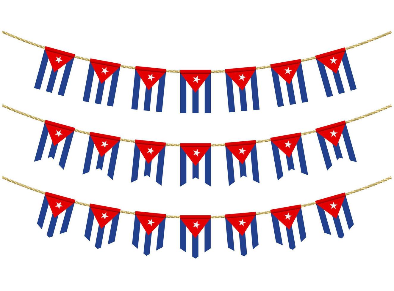 Kubas flagga på repen på vit bakgrund. uppsättning patriotiska bunting flaggor. bunting dekoration av Kubas flagga vektor