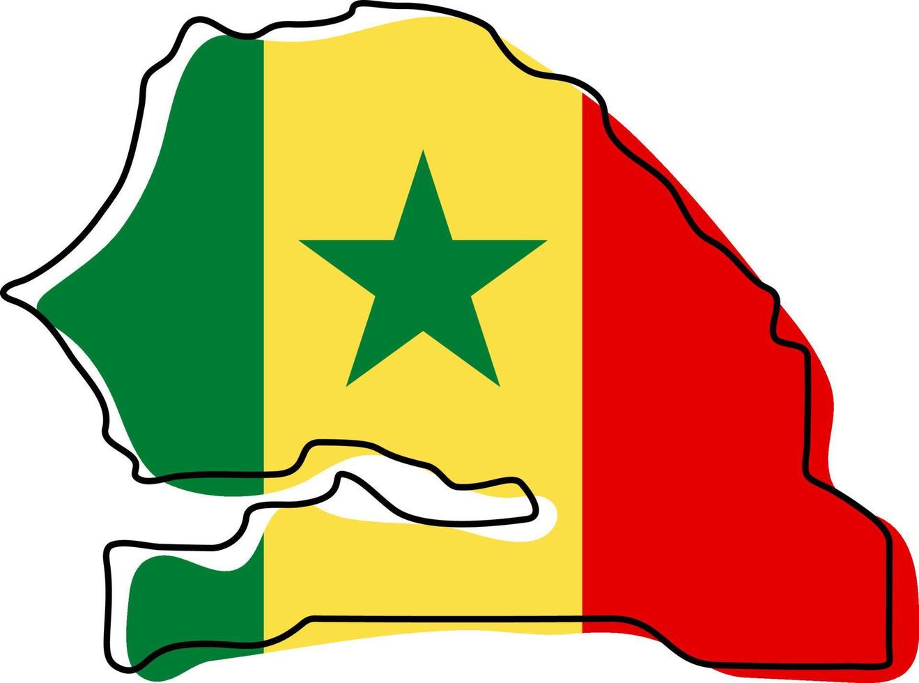 stilisierte Übersichtskarte von Senegal mit Symbol der Nationalflagge. Flaggenfarbkarte von Senegal-Vektorillustration. vektor