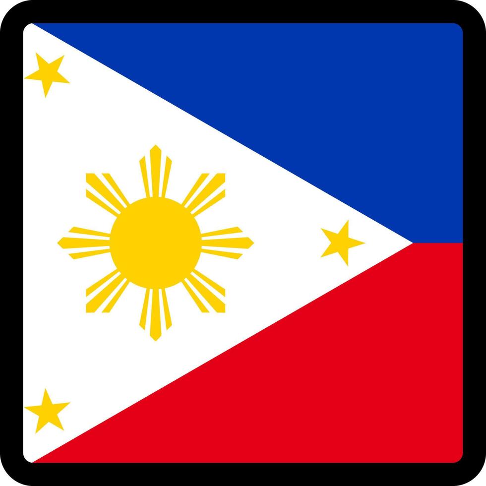 Flagge der Philippinen in Form eines Quadrats mit kontrastierender Kontur, Kommunikationszeichen für soziale Medien, Patriotismus, eine Schaltfläche zum Umschalten der Sprache auf der Website, ein Symbol. vektor