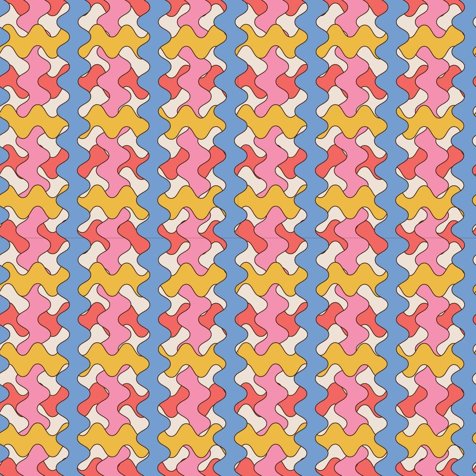 groovy förvrängd schackbräde bakgrund med vågiga ränder. trippy rutnät sömlösa mönster. retrostil 60-70-talsbakgrund. vektor linjär illustration.