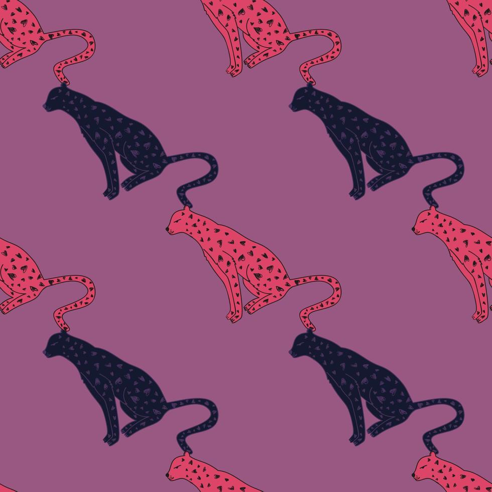 doodle cheetah seamless mönster. handritad söt leopard oändlig tapet. vilda djur bakgrund. vektor