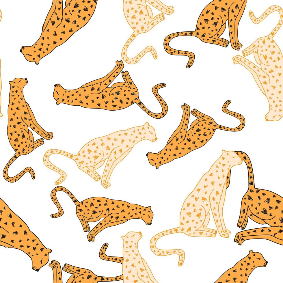 gekritzelgepard nahtloses muster. handgezeichnete endlose tapete mit niedlichem leoparden. Hintergrund der wilden Tiere. vektor