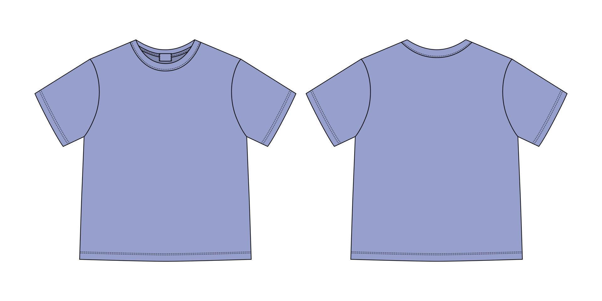 Unisex-T-Shirt der technischen Skizze der Kleidung. T-Shirt-Design-Vorlage. lila Pastellfarbe. vektor