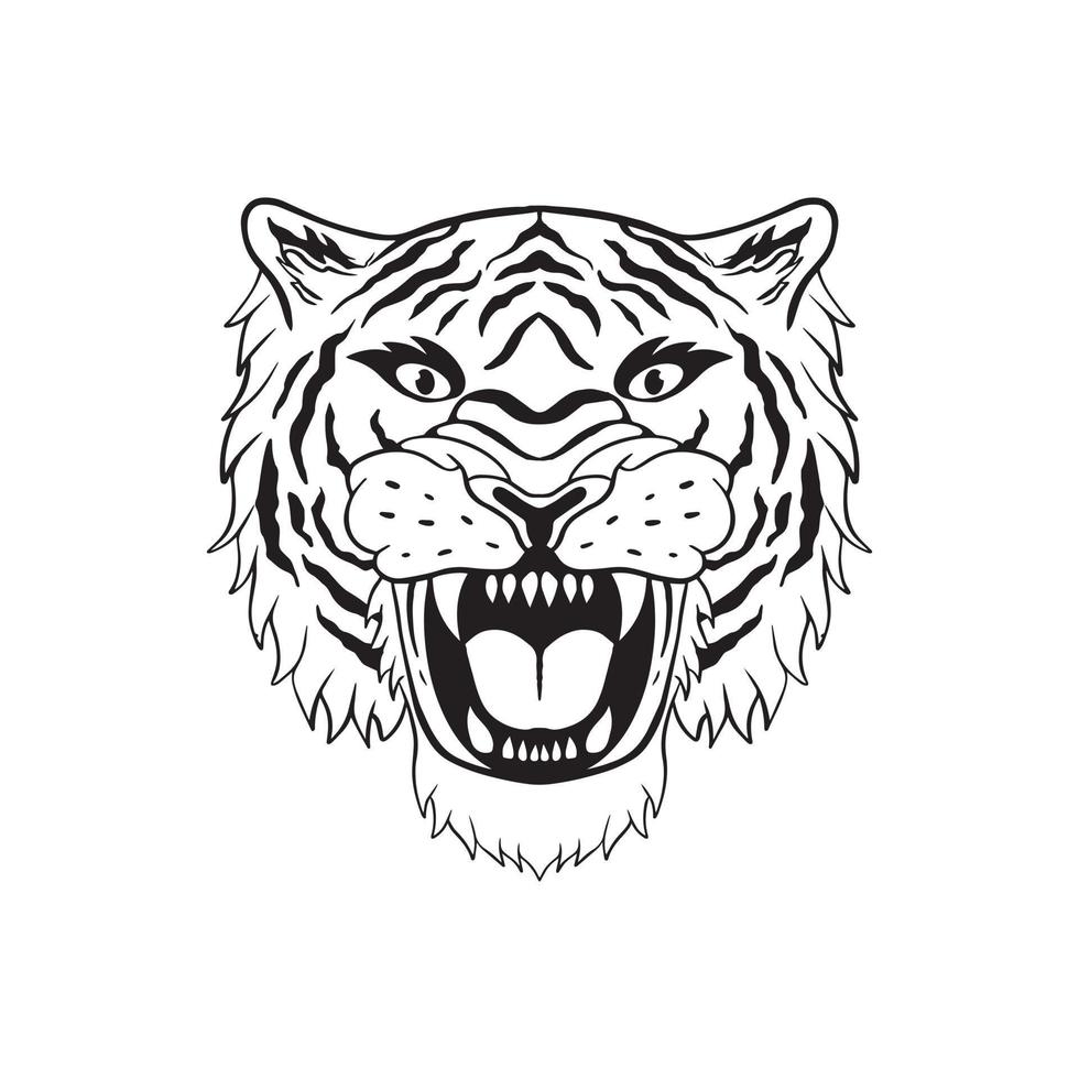 Schwarzweiss-Tigergekritzelillustration für Aufklebertätowierungsplakat-T-Shirt Entwurf etc vektor